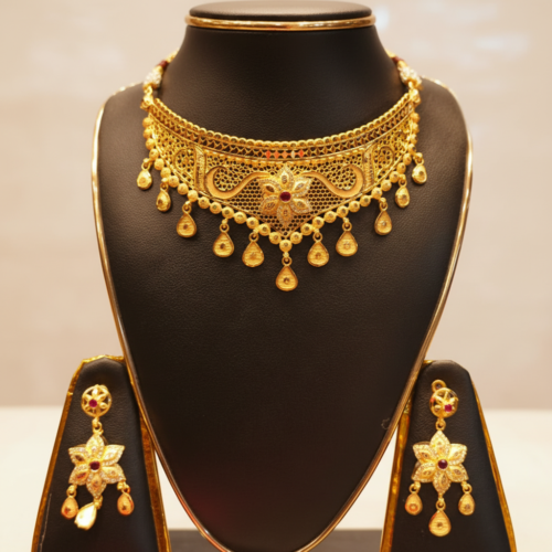 : Elegant Floral Gold Plated Necklace Set